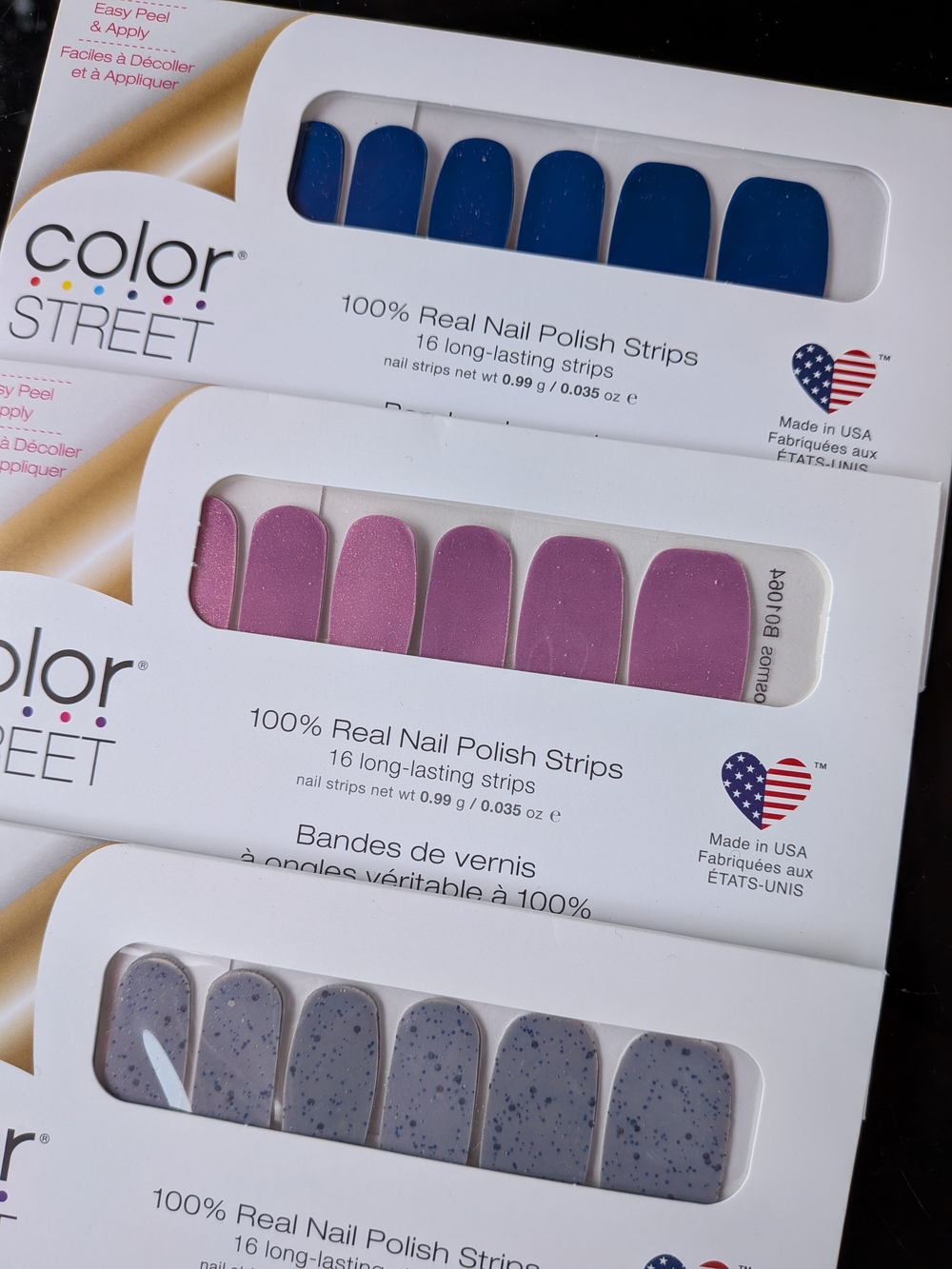 Color Street Blue Mauve-Pink & Speckled Gray Nail Strips Brand New 3 Sets